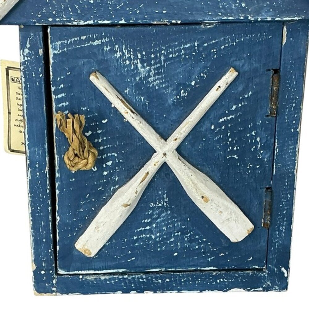 Nautical Boathouse Key Holder Wood  Wall Decor or Freestand Rustic Blue White - Picture 13 of 16